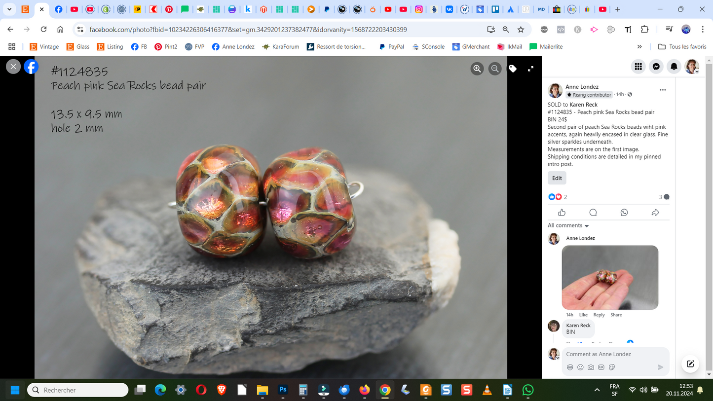 Peach pink Sea Rocks canyon bead pair  #1124835