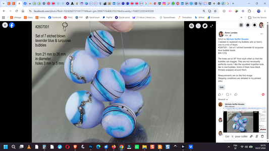 #2607001 - Set of 7 etched lavender & turquoise blue bubble beads