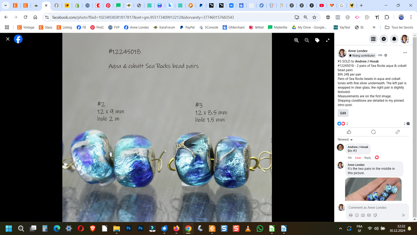 Cobalt & aqua Sea Rocks bead pairs #12245018