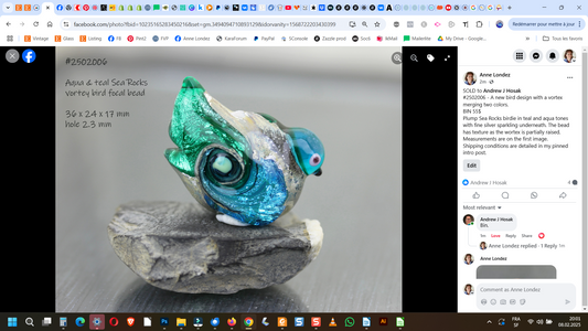 Teal & aqua Vortex Sea Rocks bird bead #2502006