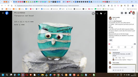 Dark turquoise Sea Rocks owl focal bead #1124880