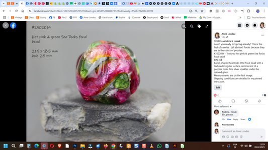 Textured hot pink & green Sea Rocks focal bead #2502014