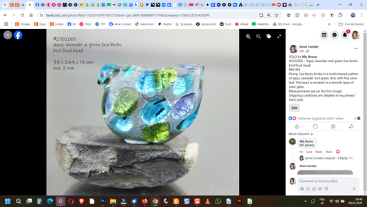 Aqua, lavender and green Sea Rocks bird focal bead #2502005