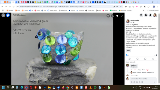 Textured aqua, lavender & green Sea Rocks bird focal bead #2502022 -