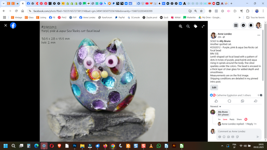 Purple, pink & aqua Sea Rocks cat focal bead #2502012
