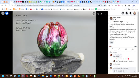 Hot pink & green floral Sea Rocks focal bead #2502033