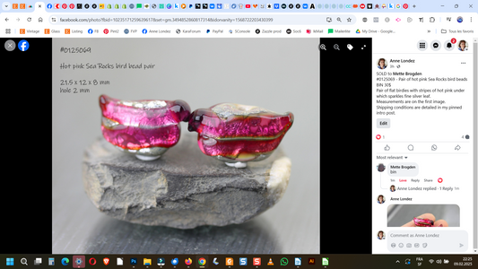 Pair of hot pink Sea Rocks bird beads #0125069