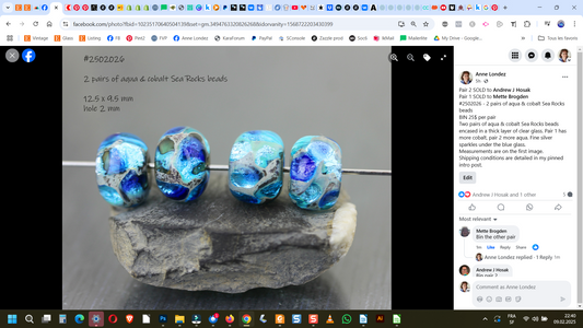 aqua & cobalt Sea Rocks bead pair #2502026/1