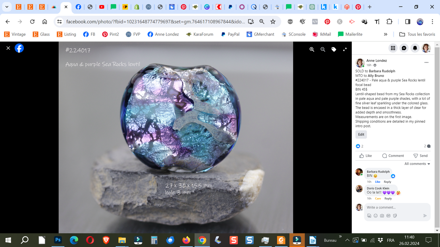 Light aqua & purple Jewels Sea Rocks lentil focal bead  #224017