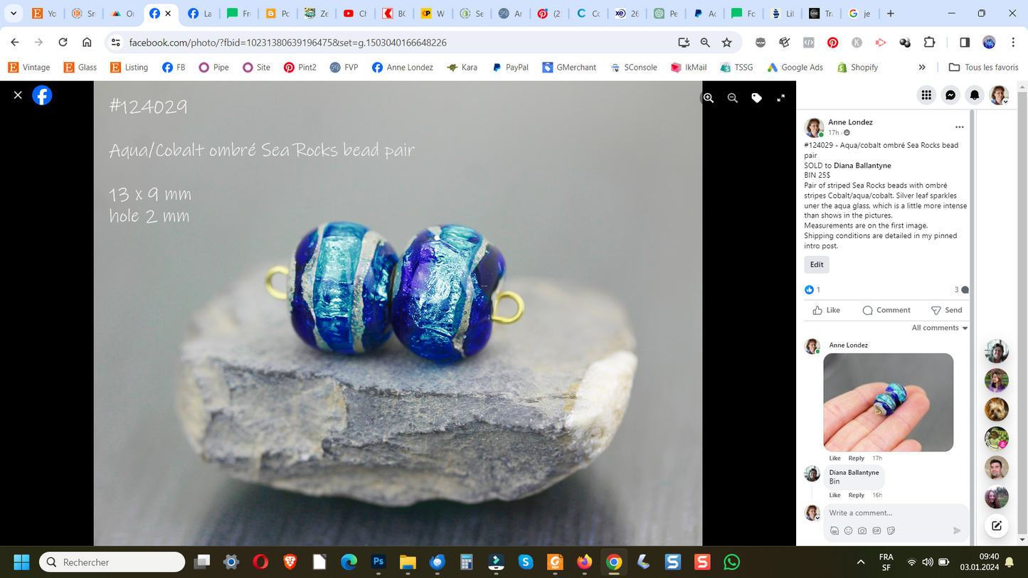 #124029 - Aqua/cobalt ombré Sea Rocks bead pair