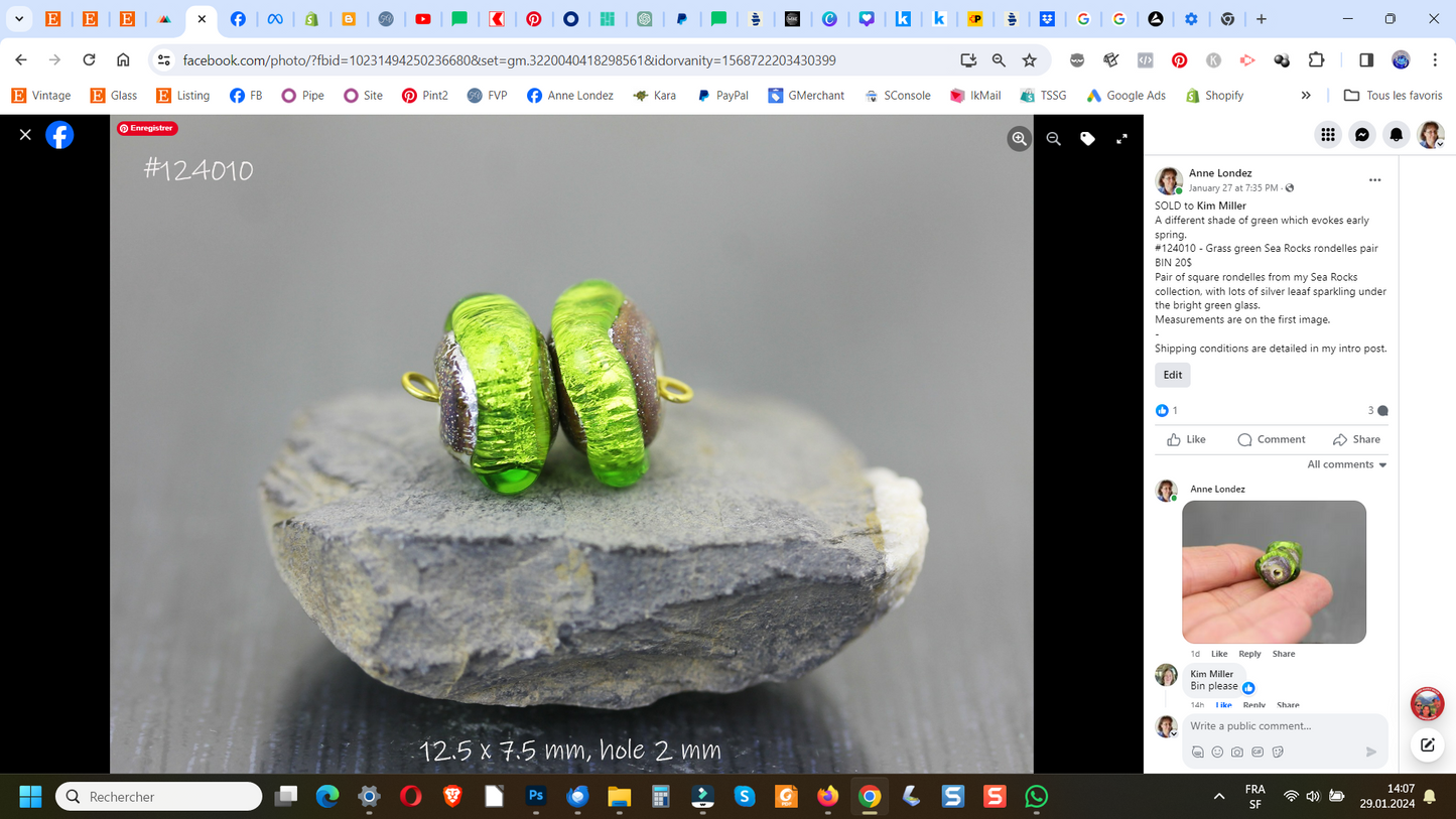 Apple green Sea Rocks square rondelle bead pair