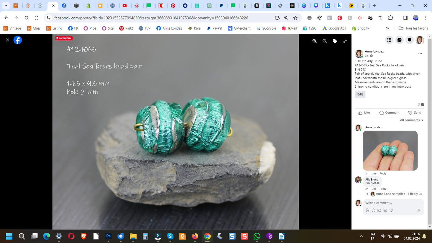 #124065 Teal Sea Rocks bead pair