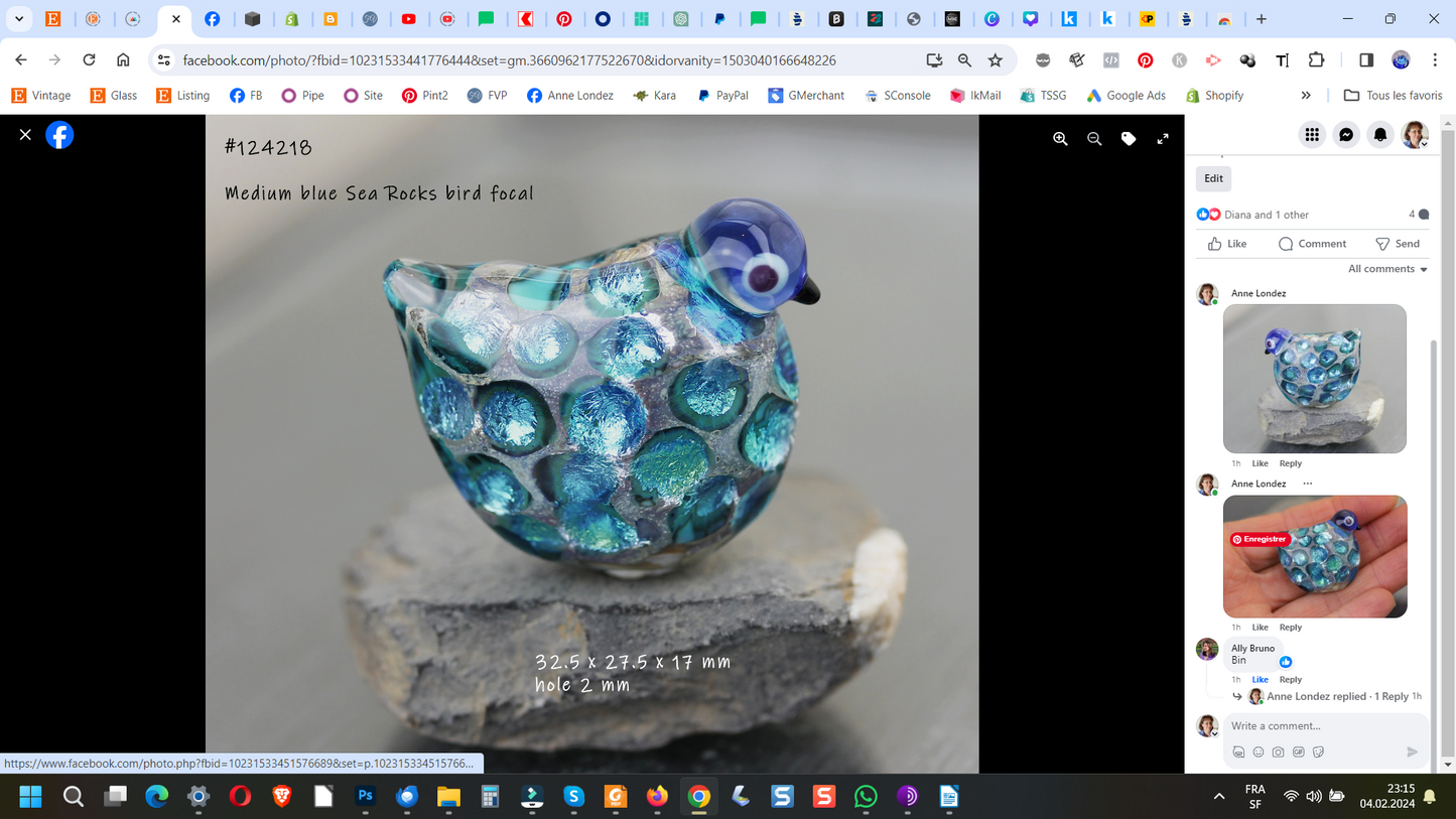 #124218-Medium  Blue Sea Rocks Bird focal bead