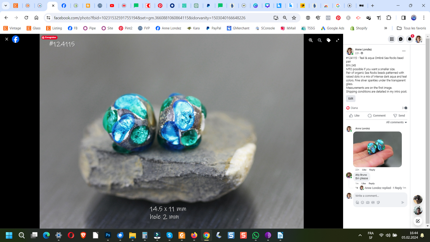 #124115 Teal/turquoise Sea Rocks bead pair