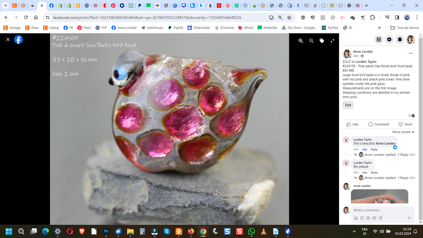 Peach & hot pink Jewels Sea Rocks Bird focal #224109