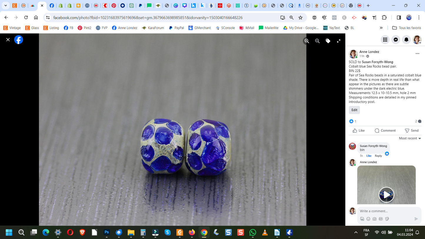 Cobalt blue Sea Rocks bead pair