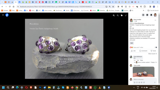 Pair of purple Sea Rocks hedgehogs beads #224130