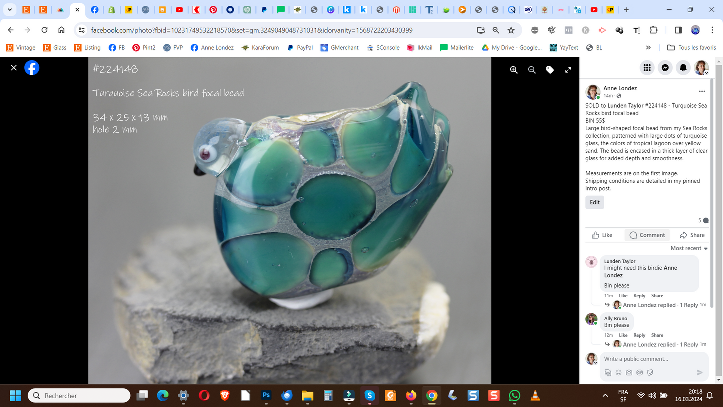 Turquoise Sea Rocks focal birdbead  #224148