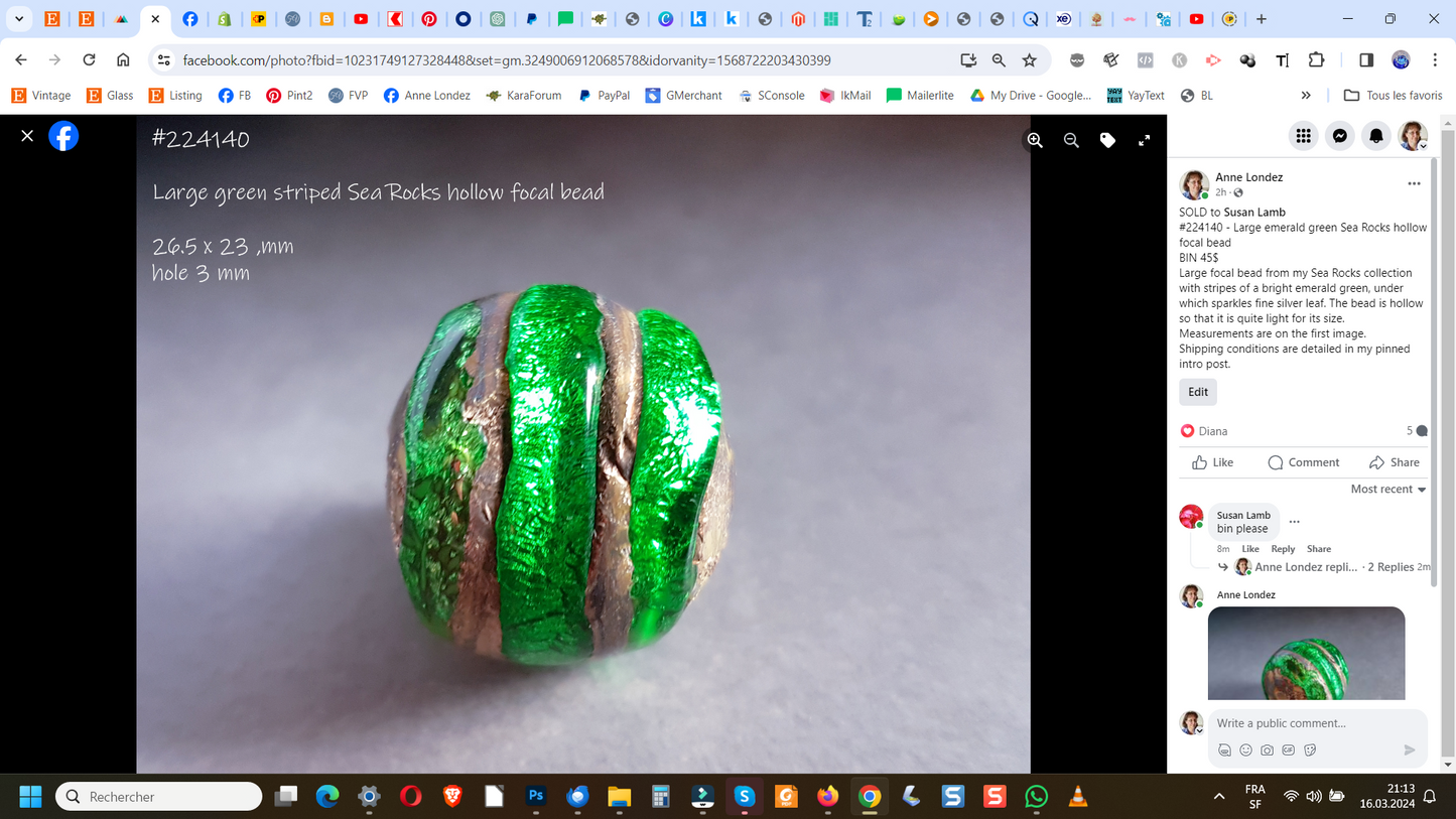  Large emerald green Sea Rocks hollow focal bead #224140 -