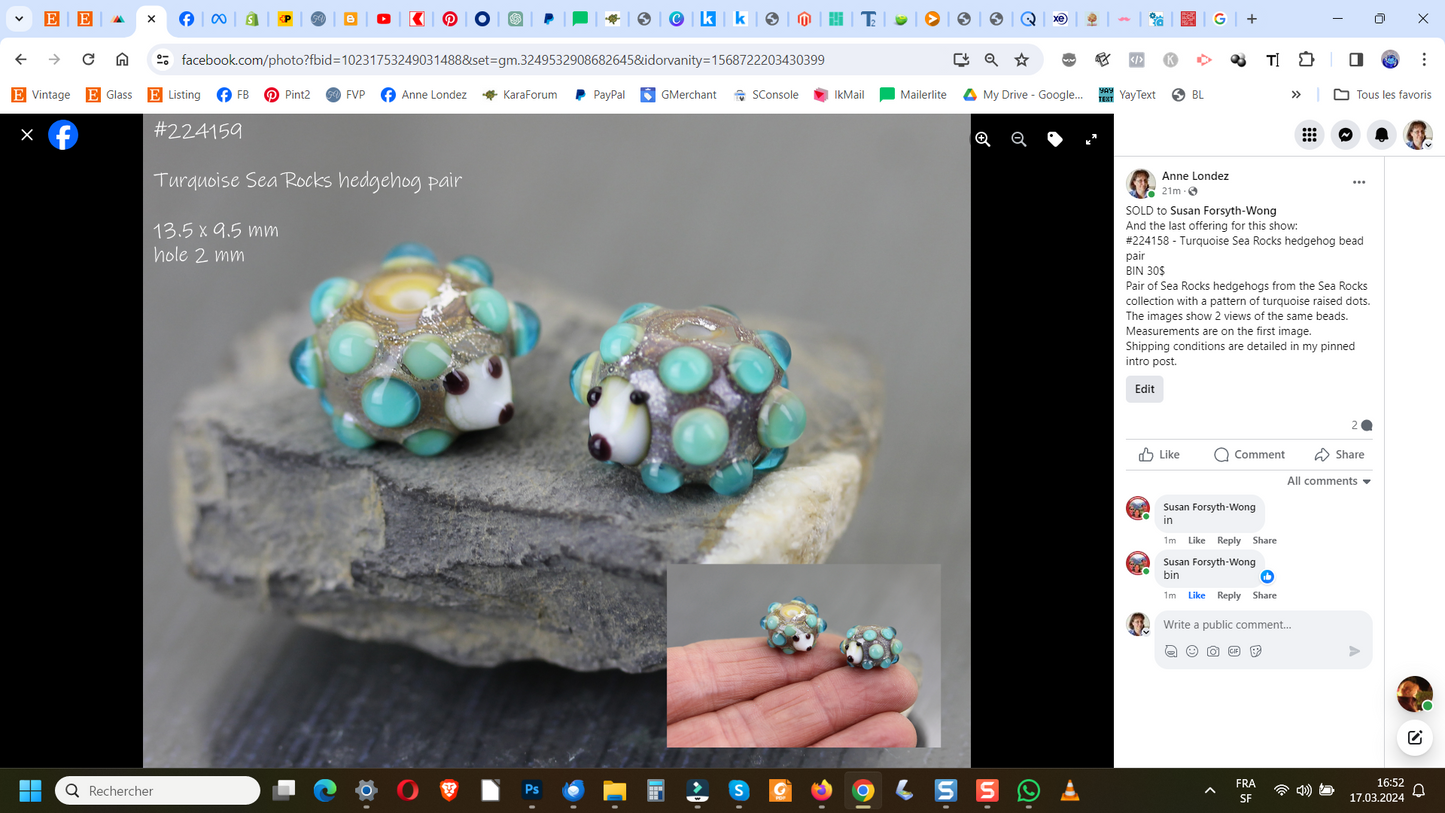 Pair of turquoise Sea Rocks hedgehog beads #224158