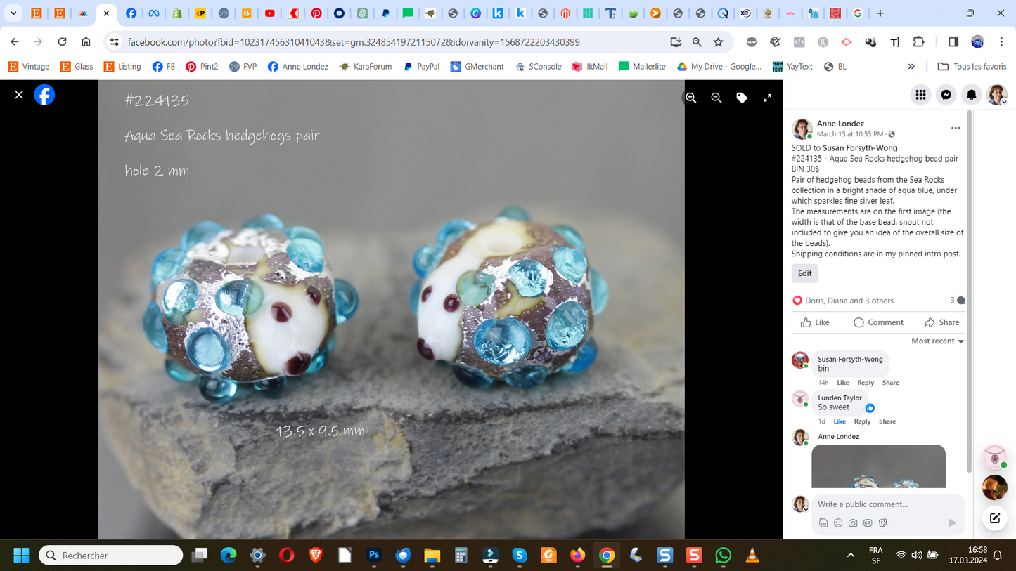 Pair of aqua blue Sea Rocks hedgehog beads #224135