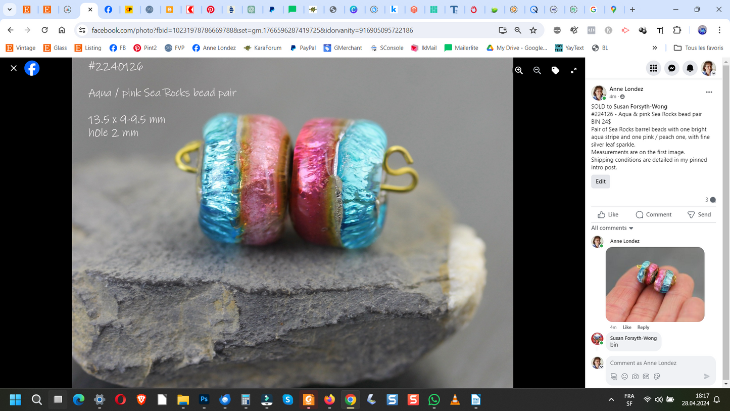 Peach Pink Sea Rocks bead pair #224113
