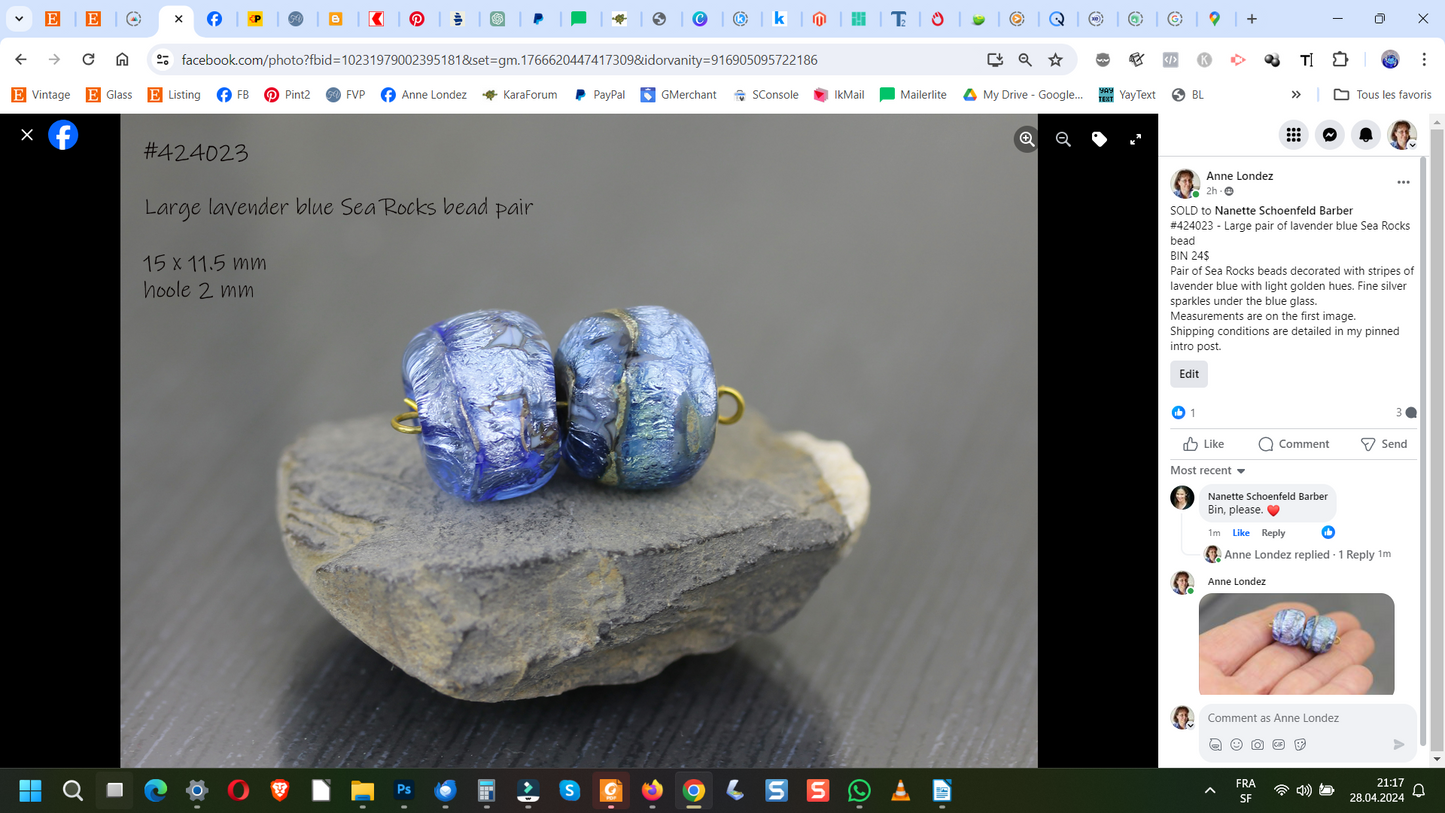 Lavender blue Sea Rocks bead pair  #424023