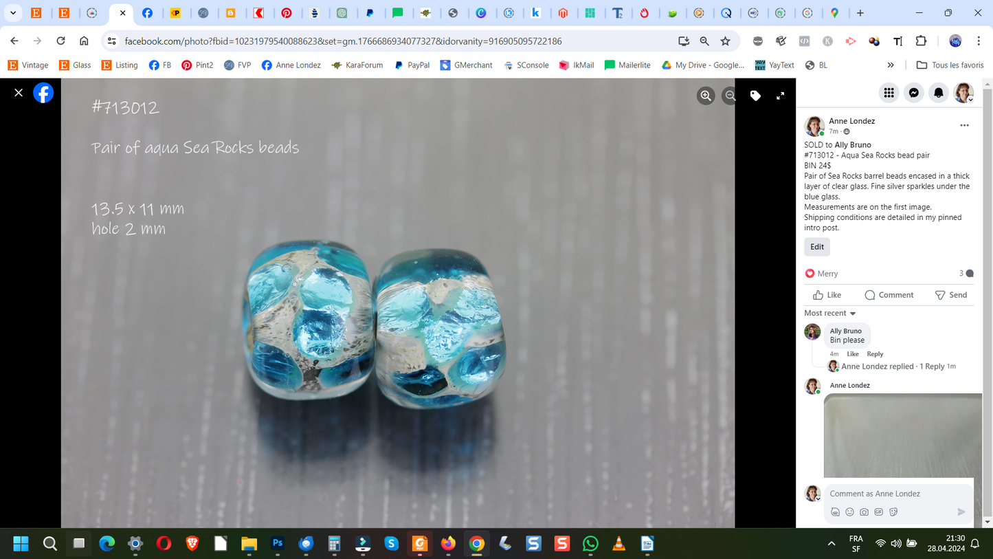 Aqua blue Sea Rocks bead pair  #713012