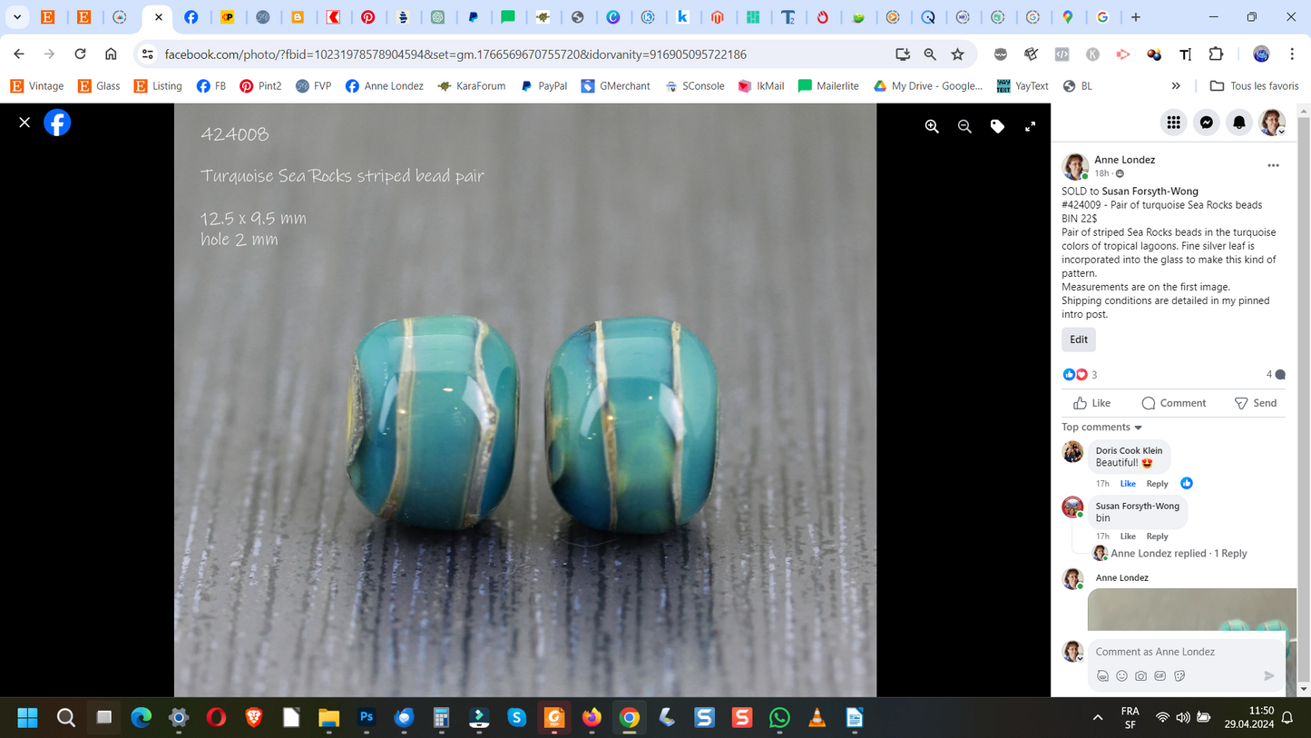 Turquoise Sea Rocks bead pair #424008