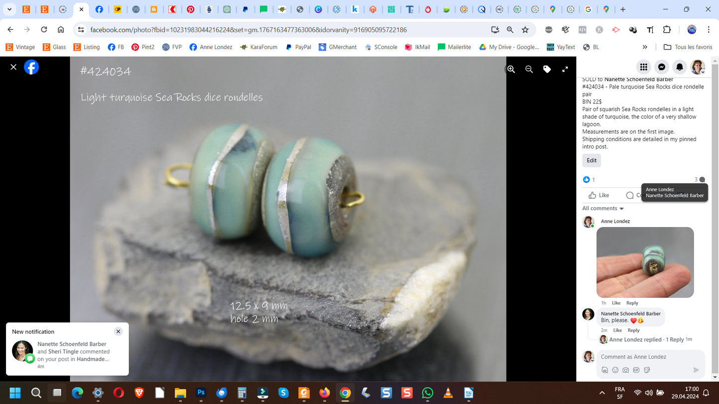 Pale Turquoise Sea Rocks dice bead pair #424034