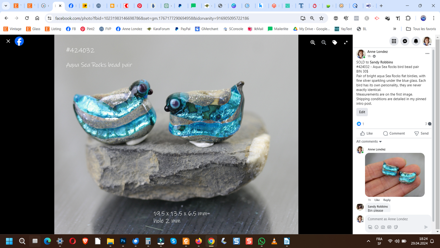Aqua blue Sea Rocks bird bead pair #424032