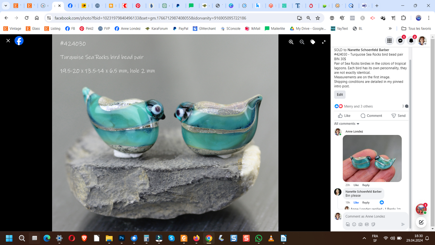 Pair of turquoise Sea Rocks bird beads #224030