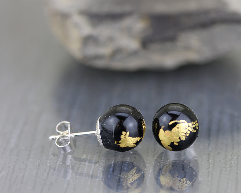 Black and gold silver stud earrings