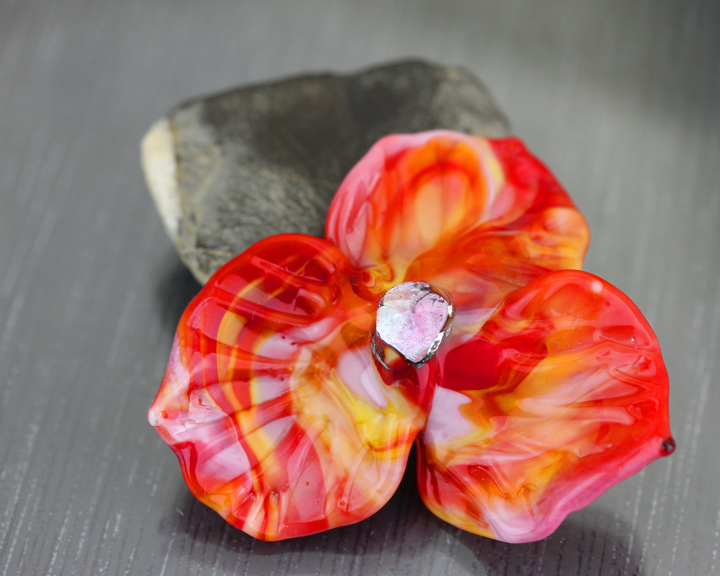 Grande fleur en verre orange & rose #2605229