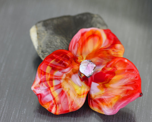 Grande fleur en verre orange & rose #2605229