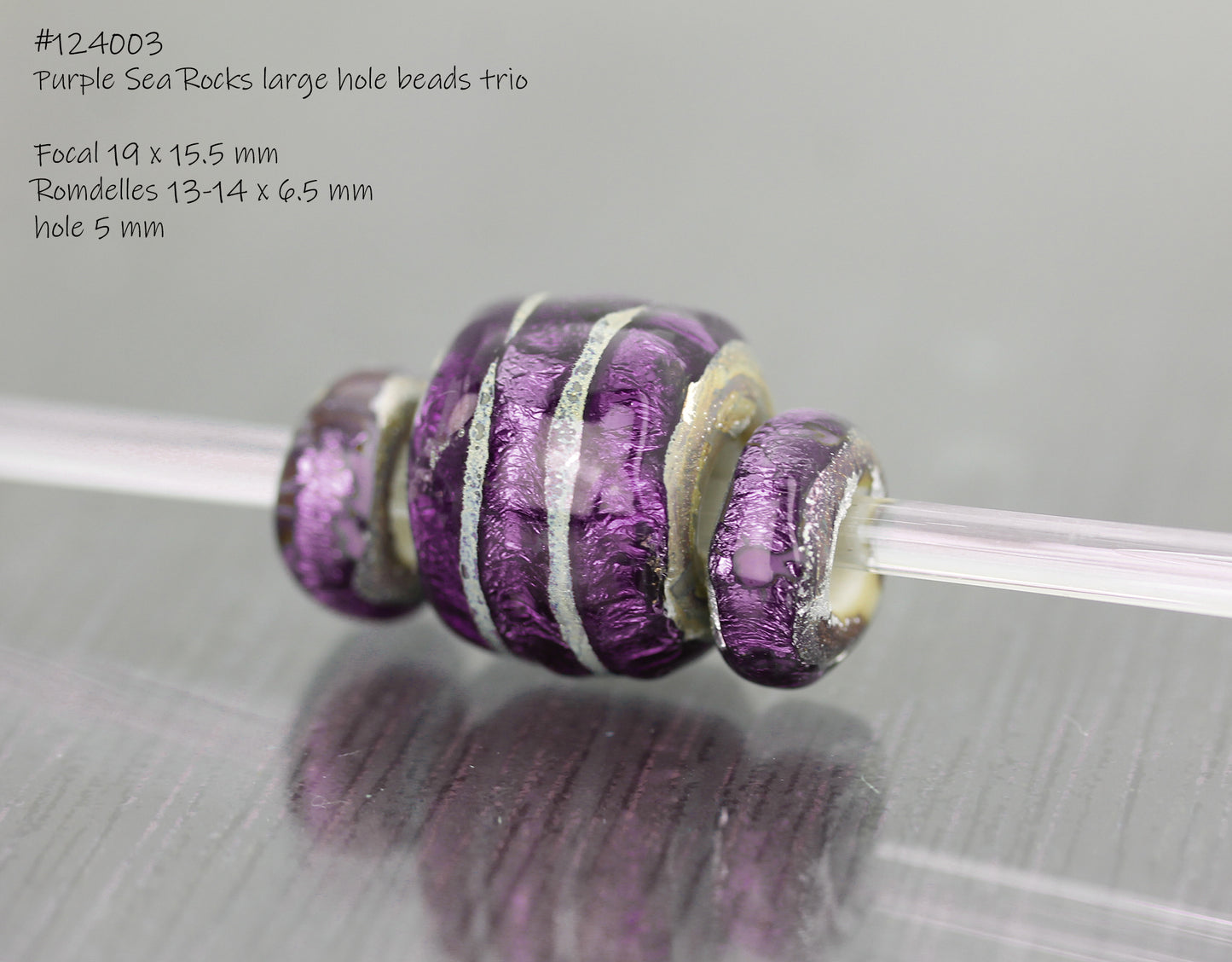 #124003 - Purple large hole Sea Rocks bead trio