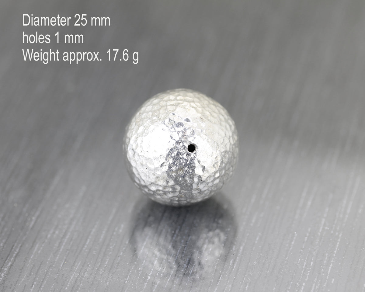 Grande perle ronde en argent 925 martelé lourde