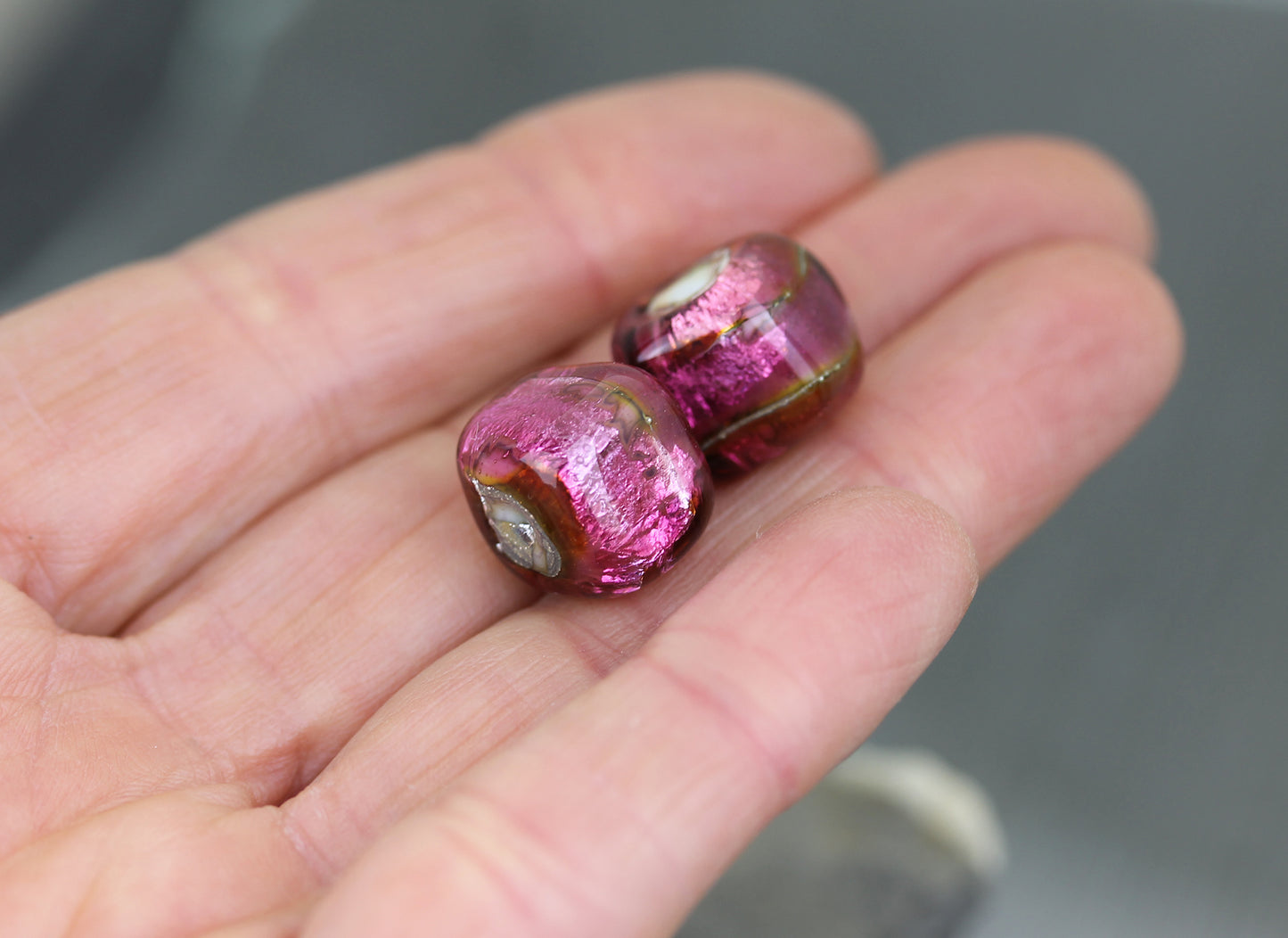 #124023 Pink/peach Sea Rocks dice bead pair