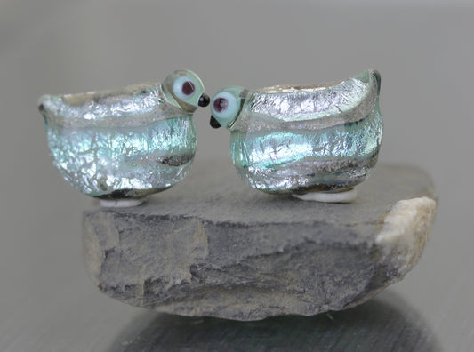 Pair of ice blue Sea Rocks bird beads #124207