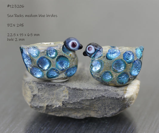 Pair of medium blue Sea Rocks bird beads