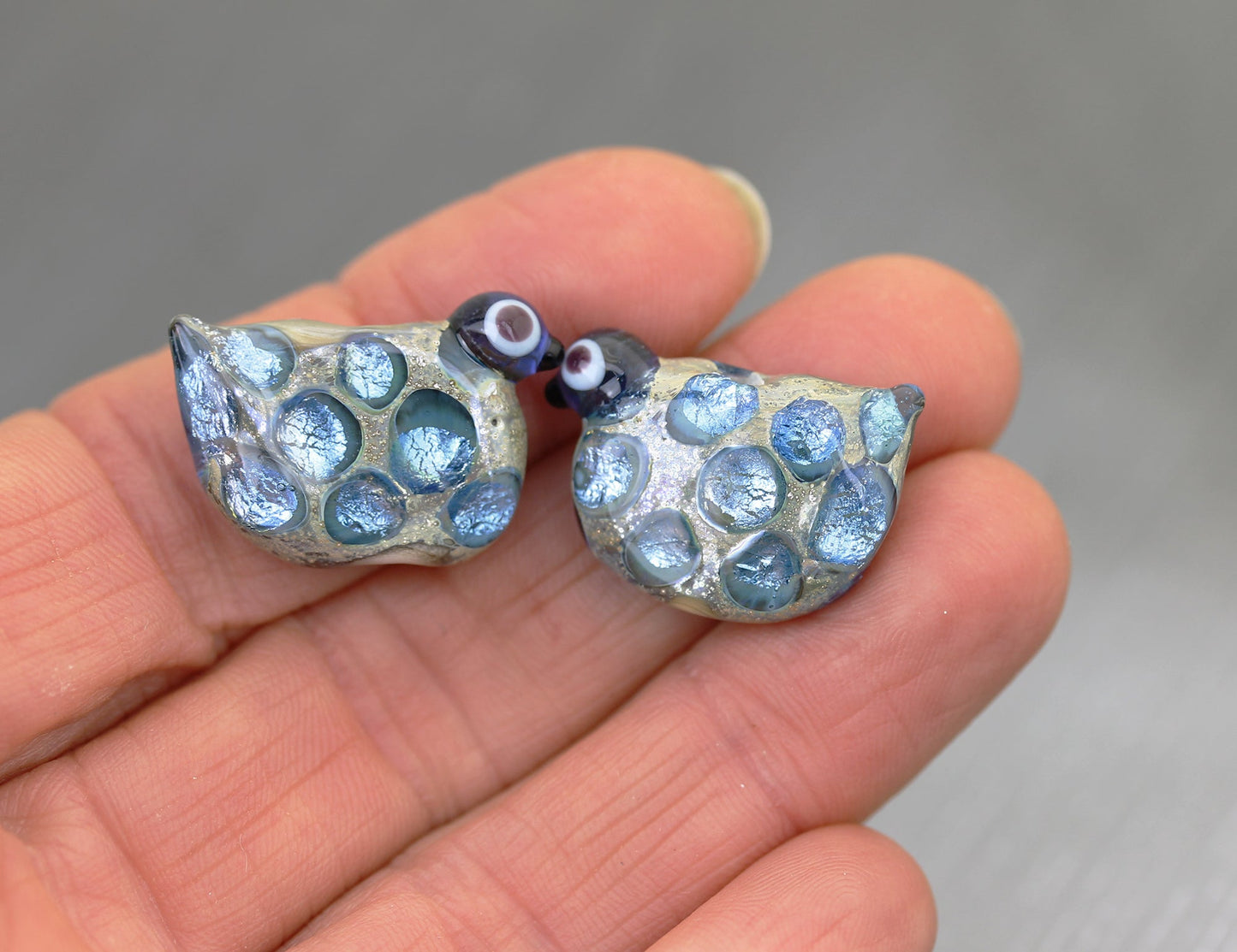 Pair of medium blue Sea Rocks bird beads