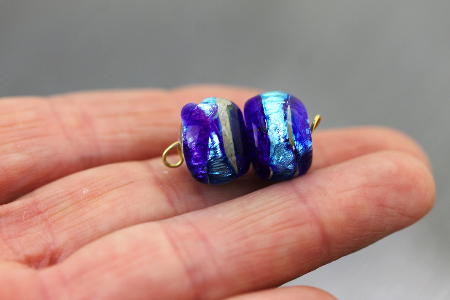 Cobalt & aqua blue Sea Rocks bead pair #224129