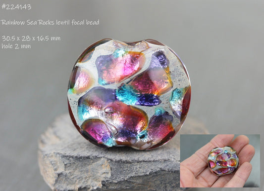 4 multicolor MTO Sea Rocks lentil focal beads