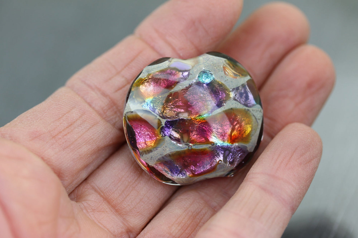 MTO Green, peach pink & purple Sea Rocks lentil focal bead  #224144