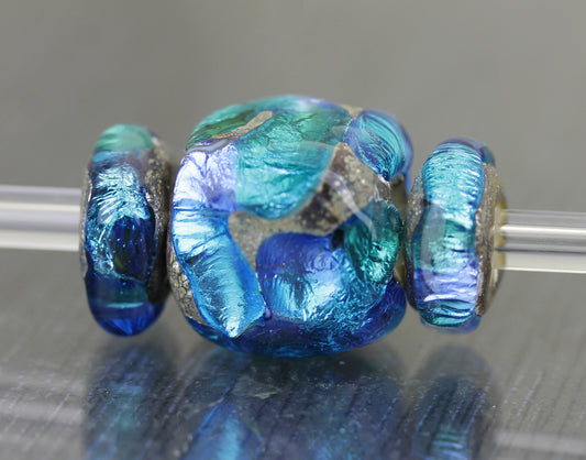 Trios de perles cubiques Sea Rocks lavande, teal et turquoise
