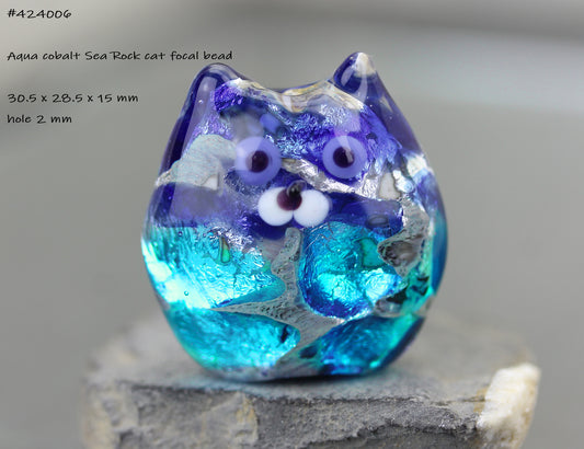 Aqua Blue Sea Rocks Cat focal #424006