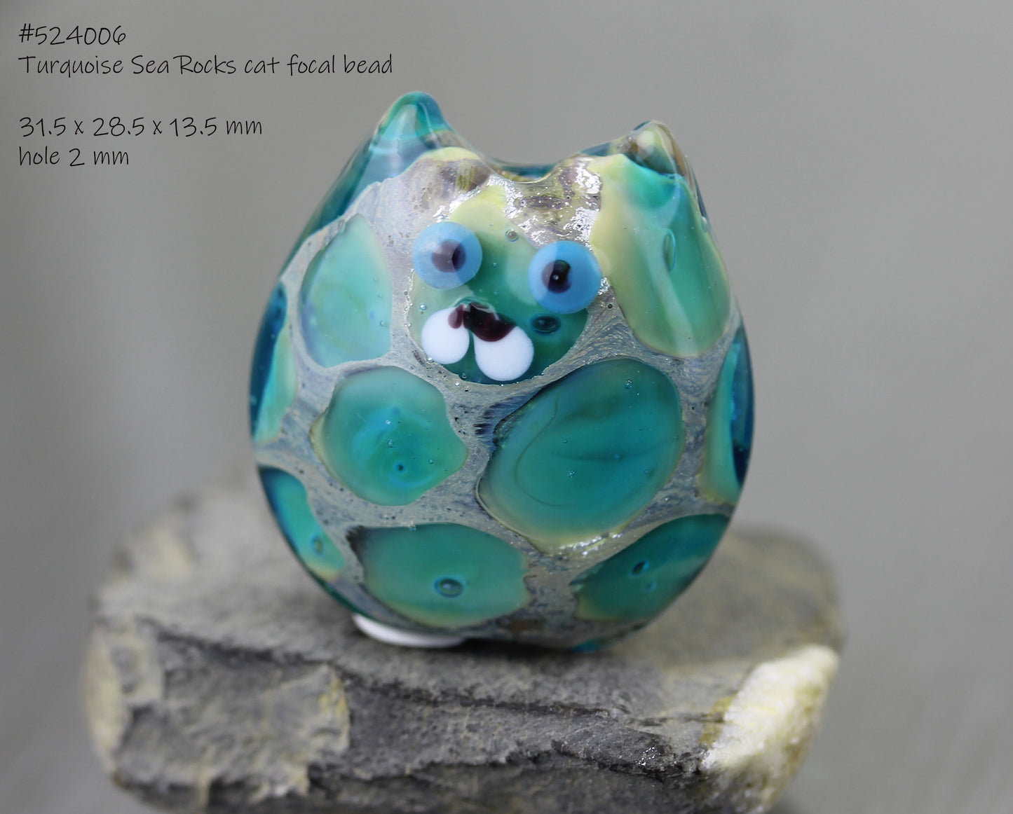 Turquoise Sea Rocks cat focal bead #524037