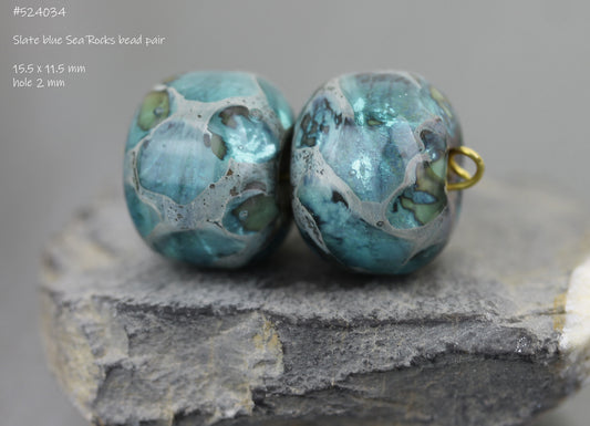 Pair of slate blue Sea Rocks beads #524034