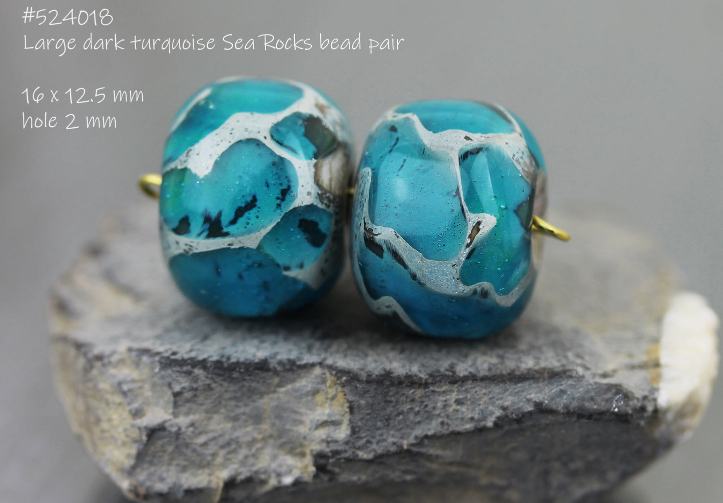 Pair of dark turquoise Sea Rocks beads #524018-2