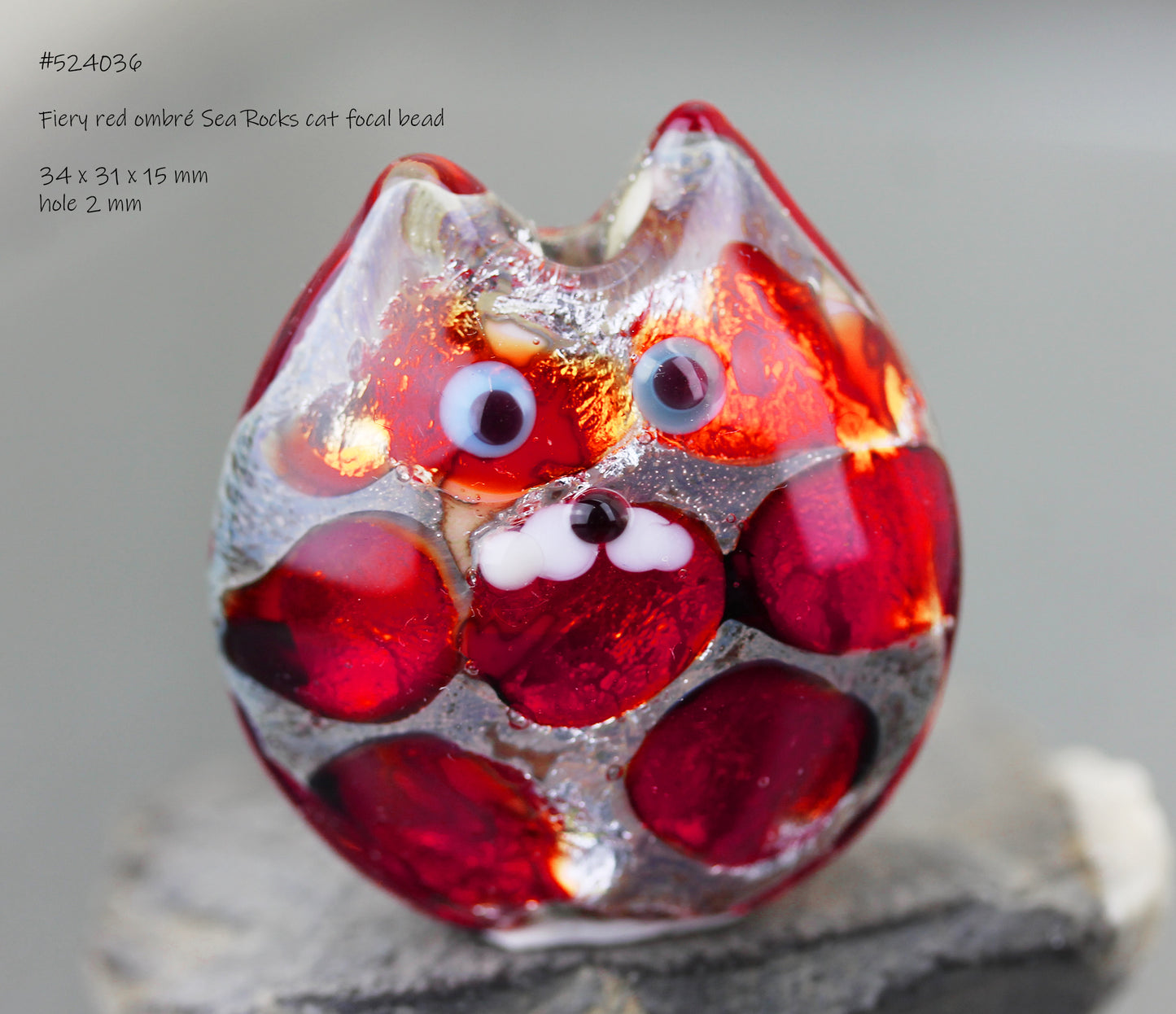 Fiery Red Ombré Sea Rocks cat focal bead #524036